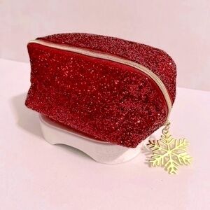 Estee Lauder, red glitter, cosmetic bag, NWOT